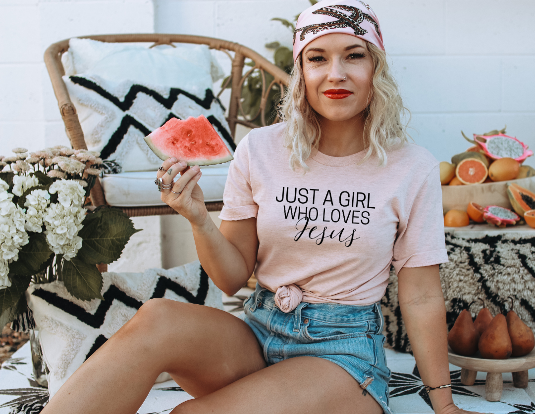Just A Girl Who Loves Jesus Tee Pink